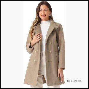 Polyester Pea Coat with Stand Collar Double Breasted Overcoat